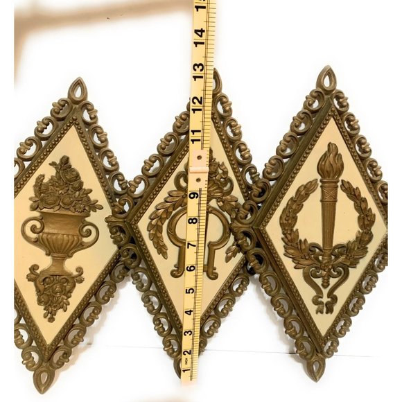 Vintage Homco wall plaques 3 MCM  Bronze and Cream Hollywood Regency Ornate - Picture 2 of 7